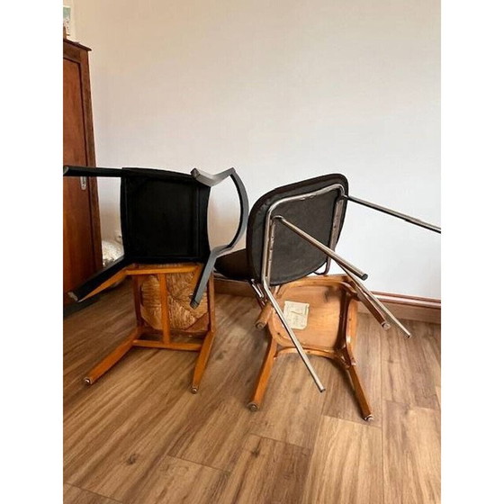 Image 1 of Set van 4 mismatched vintage stoelen van hout en metaal