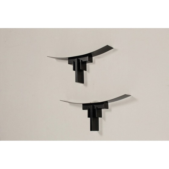 Image 1 of Paar vintage zwart metalen wandlampen van Jean Michel Wilmotte voor Sce, Frankrijk 1980