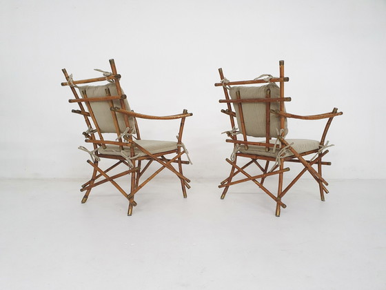 Image 1 of Set van twee bamboe armstoelen, Italië 1960'S