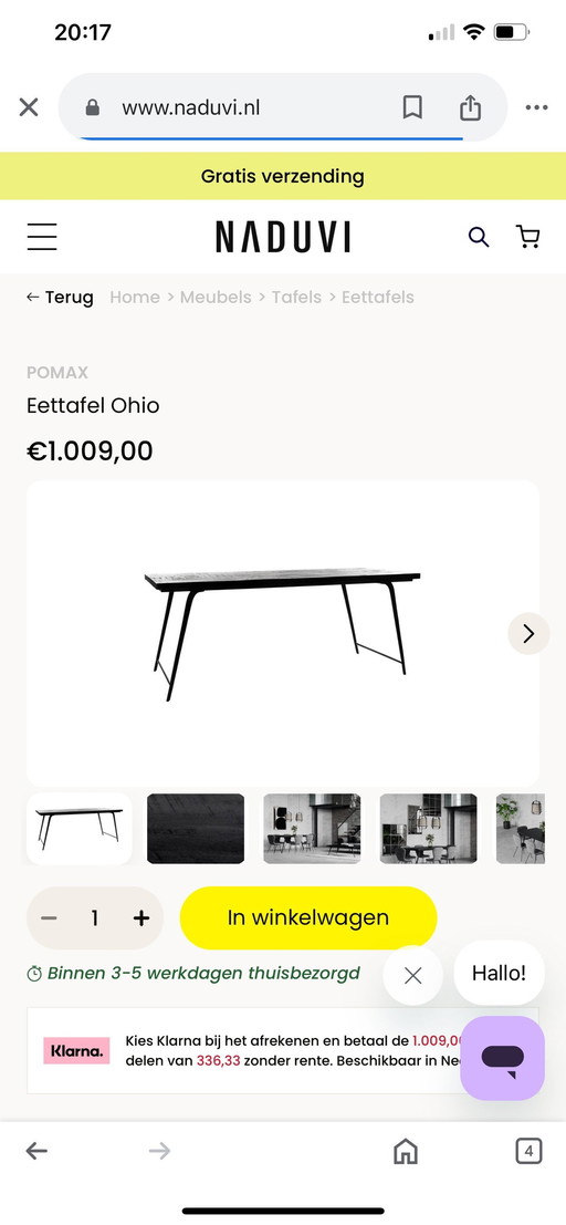 Ohio Eettafel Pomax Zwart Met Staal