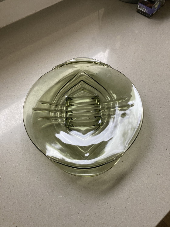 Image 1 of Art Deco Fruitschaal Groen Glas