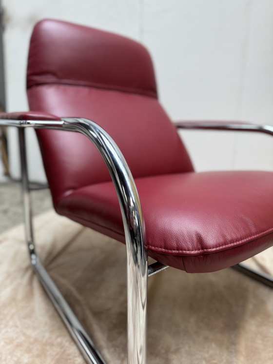 Image 1 of Vintage- Jaren '80 Fauteuil In Italiaans Rood Leer