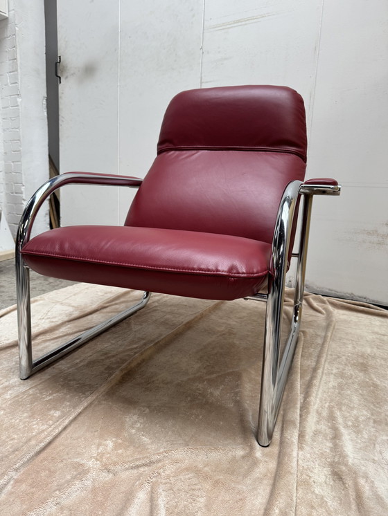 Image 1 of Vintage- Jaren '80 Fauteuil In Italiaans Rood Leer