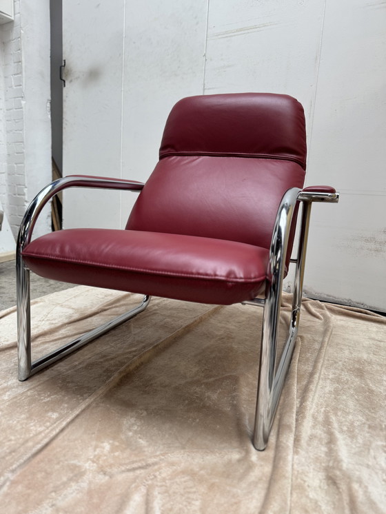 Image 1 of Vintage- Jaren '80 Fauteuil In Italiaans Rood Leer