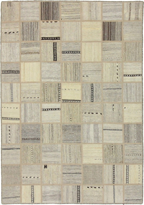 Image 1 of Origineel handgeknoopt Perzisch tapijt Kelim Patchwork Design 199 X 139 Cm Topconditie