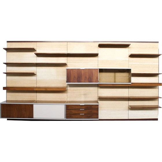 Image 1 of Vintage modulair wandsysteem van hout en raffia door Georges Frydman voor Efa, 1970