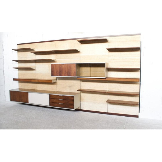 Image 1 of Vintage modulair wandsysteem van hout en raffia door Georges Frydman voor Efa, 1970