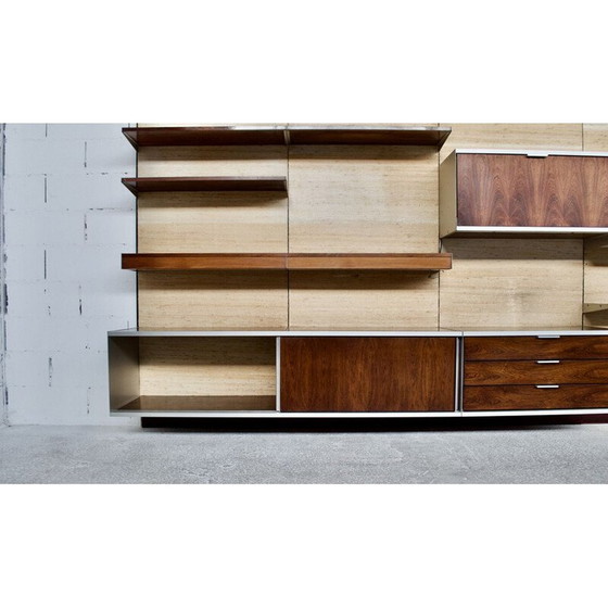 Image 1 of Vintage modulair wandsysteem van hout en raffia door Georges Frydman voor Efa, 1970