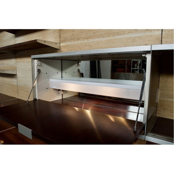 Image 1 of Vintage modulair wandsysteem van hout en raffia door Georges Frydman voor Efa, 1970