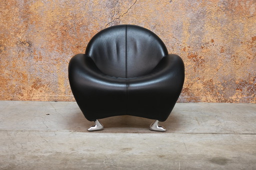 Zwarte Leren Leolux Papageno Design Fauteuil