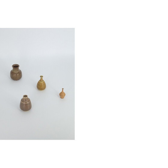 Image 1 of Set van 4 vintage bruin aardewerk vazen door Gunnar Borg voor Gunnars Keramik Höganäs, Zweden 1960
