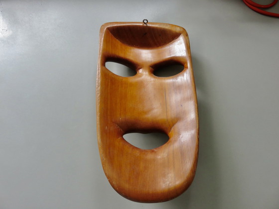 Image 1 of Massief teakhouten masker, wanddecoratie, 1960