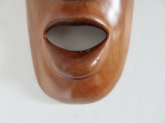 Image 1 of Massief teakhouten masker, wanddecoratie, 1960