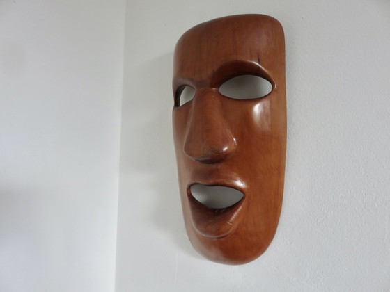 Image 1 of Massief teakhouten masker, wanddecoratie, 1960