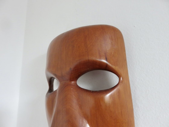 Image 1 of Massief teakhouten masker, wanddecoratie, 1960