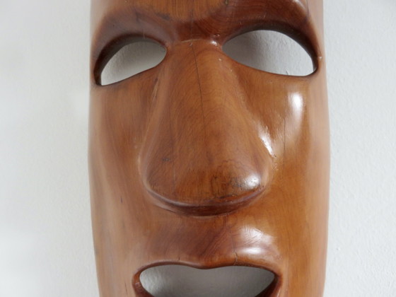 Image 1 of Massief teakhouten masker, wanddecoratie, 1960