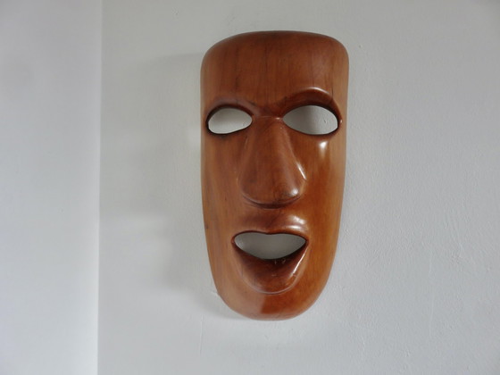 Image 1 of Massief teakhouten masker, wanddecoratie, 1960