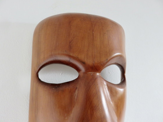 Image 1 of Massief teakhouten masker, wanddecoratie, 1960