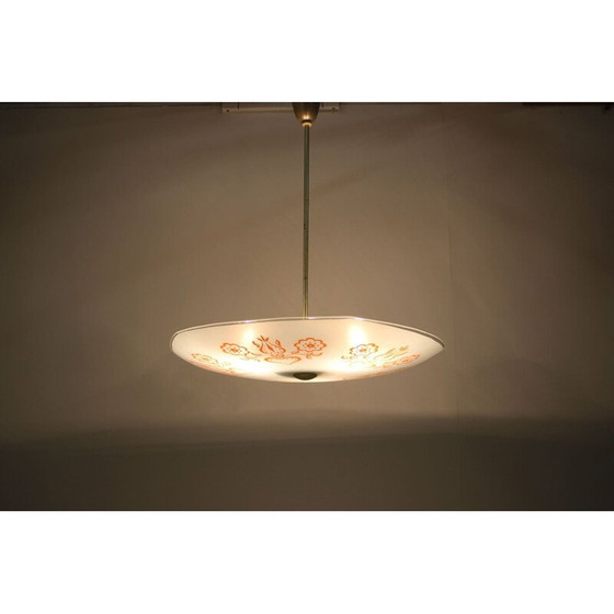 Image 1 of Vintage hanglamp van metaal en gekleurd glas, Tsjecho-Slowakije 1960