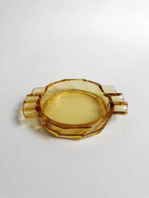 Art Deco Asbak 30st Stölzle Hermanova Honing Amber Glas Cz