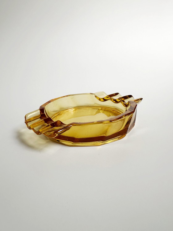 Image 1 of Art Deco Asbak 30st Stölzle Hermanova Honing Amber Glas Cz