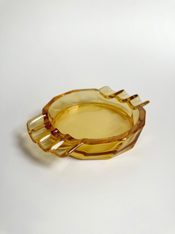 Image 1 of Art Deco Asbak 30st Stölzle Hermanova Honing Amber Glas Cz