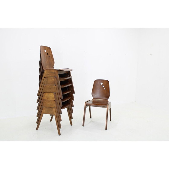 Image 1 of Set van 7 vintage beuken eetkamerstoelen, Duitsland 1970