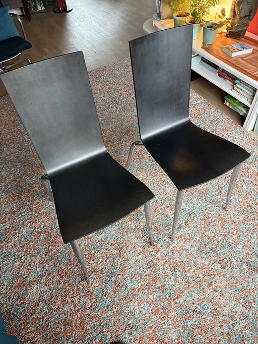 6 Phillip Starck Olly Tango Eetkamerstoelen. Chroom en beukenhout