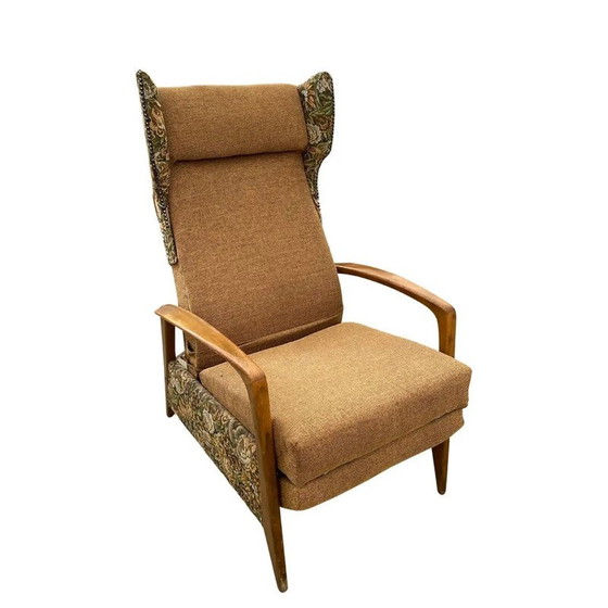Image 1 of Vintage fauteuil in stof en met teakhouten armen, Duitsland 1970