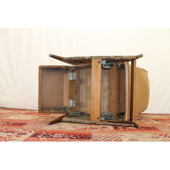 Image 1 of Vintage fauteuil in stof en met teakhouten armen, Duitsland 1970