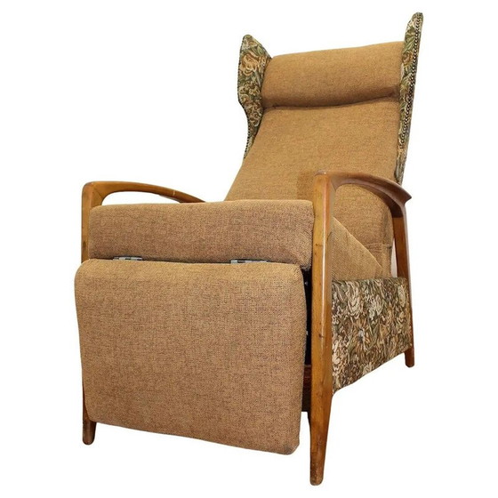 Image 1 of Vintage fauteuil in stof en met teakhouten armen, Duitsland 1970