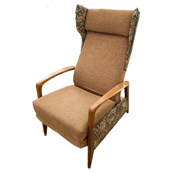 Image 1 of Vintage fauteuil in stof en met teakhouten armen, Duitsland 1970