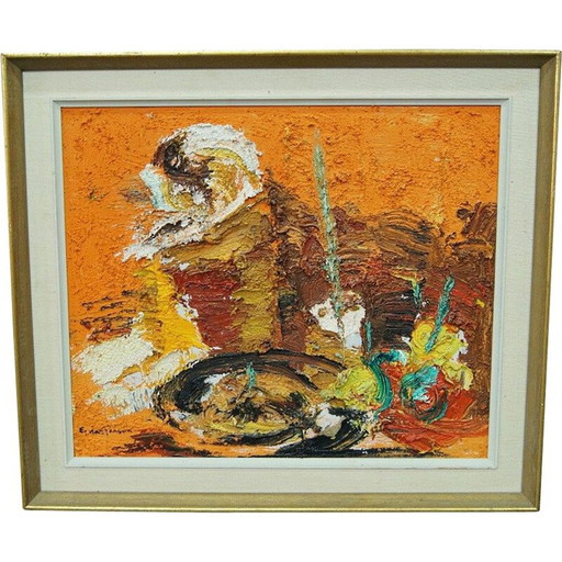 Scandinavisch vintage abstract olieverfschilderij op doek door Einar Persson, 1960