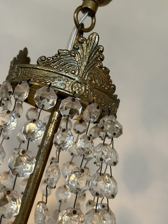 Image 1 of Franse Vintage zakkroonluchter kroonluchter hanglamp kristal pegels 