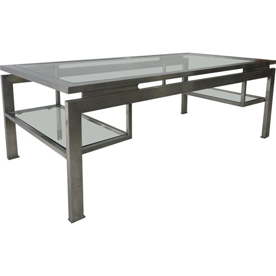 Image 1 of Vintage geborsteld stalen salontafel van Guy Lefèvre voor Maison Jansen, 1970
