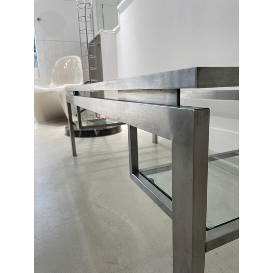 Image 1 of Vintage geborsteld stalen salontafel van Guy Lefèvre voor Maison Jansen, 1970