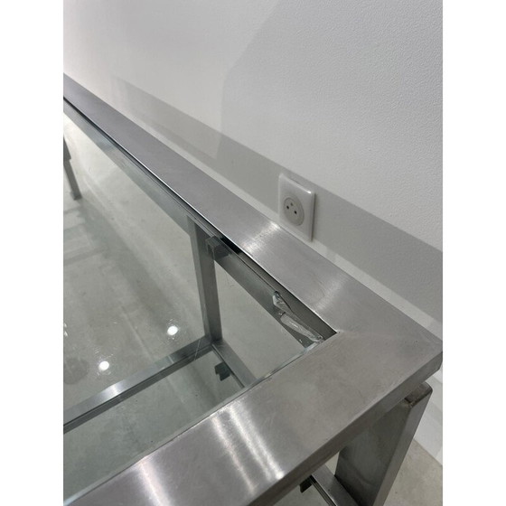 Image 1 of Vintage geborsteld stalen salontafel van Guy Lefèvre voor Maison Jansen, 1970