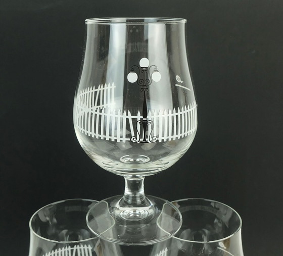 Image 1 of set van 6 mid century COCKTAIL GLASSES met prachtig decor jaren 1950 1960 glazen