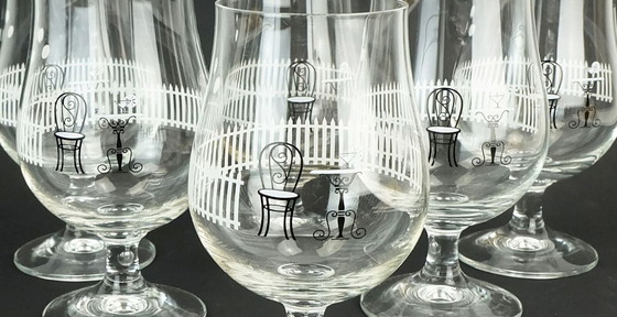 Image 1 of set van 6 mid century COCKTAIL GLASSES met prachtig decor jaren 1950 1960 glazen