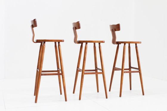Image 1 of Set van 3 vintage brutalist bar krukken