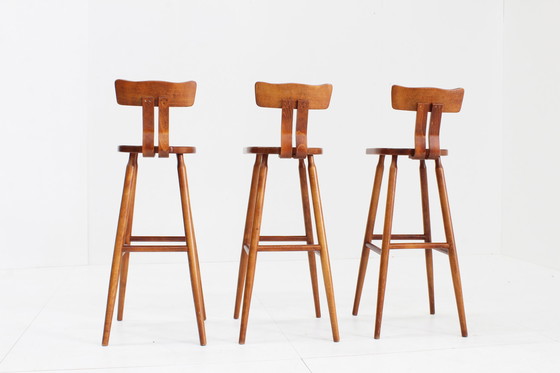 Image 1 of Set van 3 vintage brutalist bar krukken