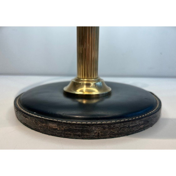 Image 1 of Vintage zwart lederen en messing bureaulamp, 1970