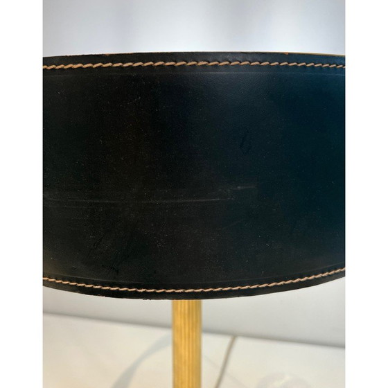 Image 1 of Vintage zwart lederen en messing bureaulamp, 1970