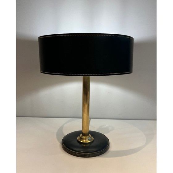 Image 1 of Vintage zwart lederen en messing bureaulamp, 1970