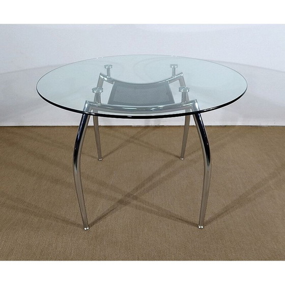 Image 1 of Vintage tafel van verchroomd metaal en glas, 1970