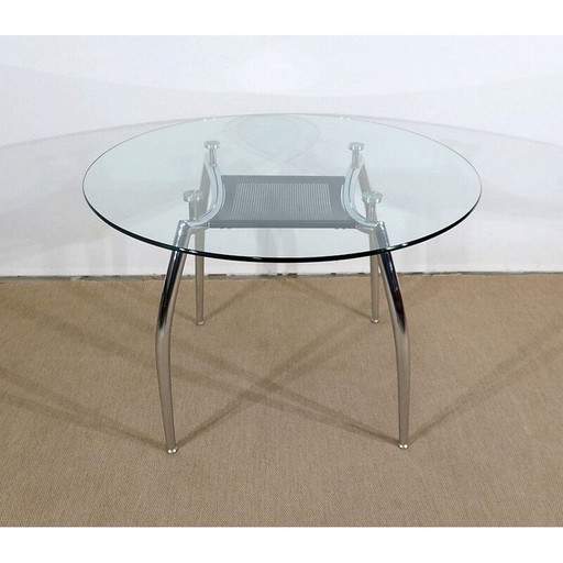 Vintage tafel van verchroomd metaal en glas, 1970