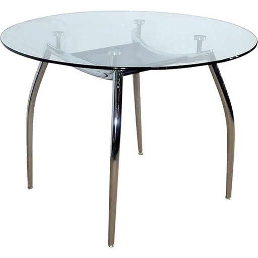 Vintage tafel van verchroomd metaal en glas, 1970