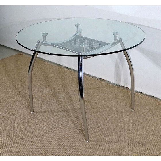 Image 1 of Vintage tafel van verchroomd metaal en glas, 1970