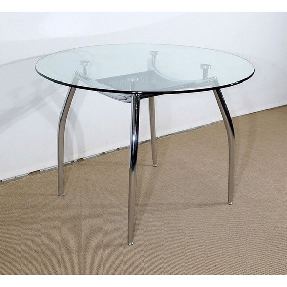 Image 1 of Vintage tafel van verchroomd metaal en glas, 1970