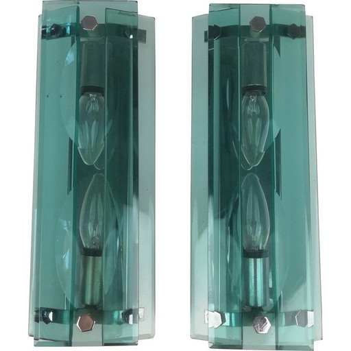 Paar glazen wandlampen uit de Mid Century, Italië 1960-1970